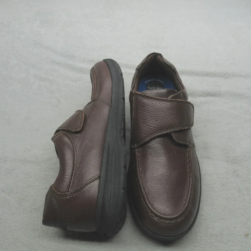 Nunn‎ Bush Mens 14M Loafers Brown Leather Cam Moc Toe Strap Cushioned Footbed